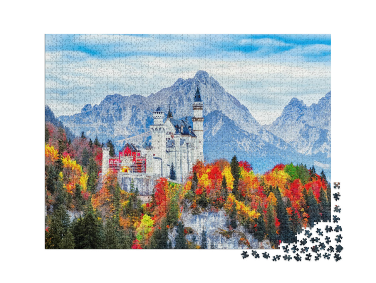 puzzle 2000 dílků „Zámek Neuschwanstein: podzimní dominanta Bavorska, Německo“