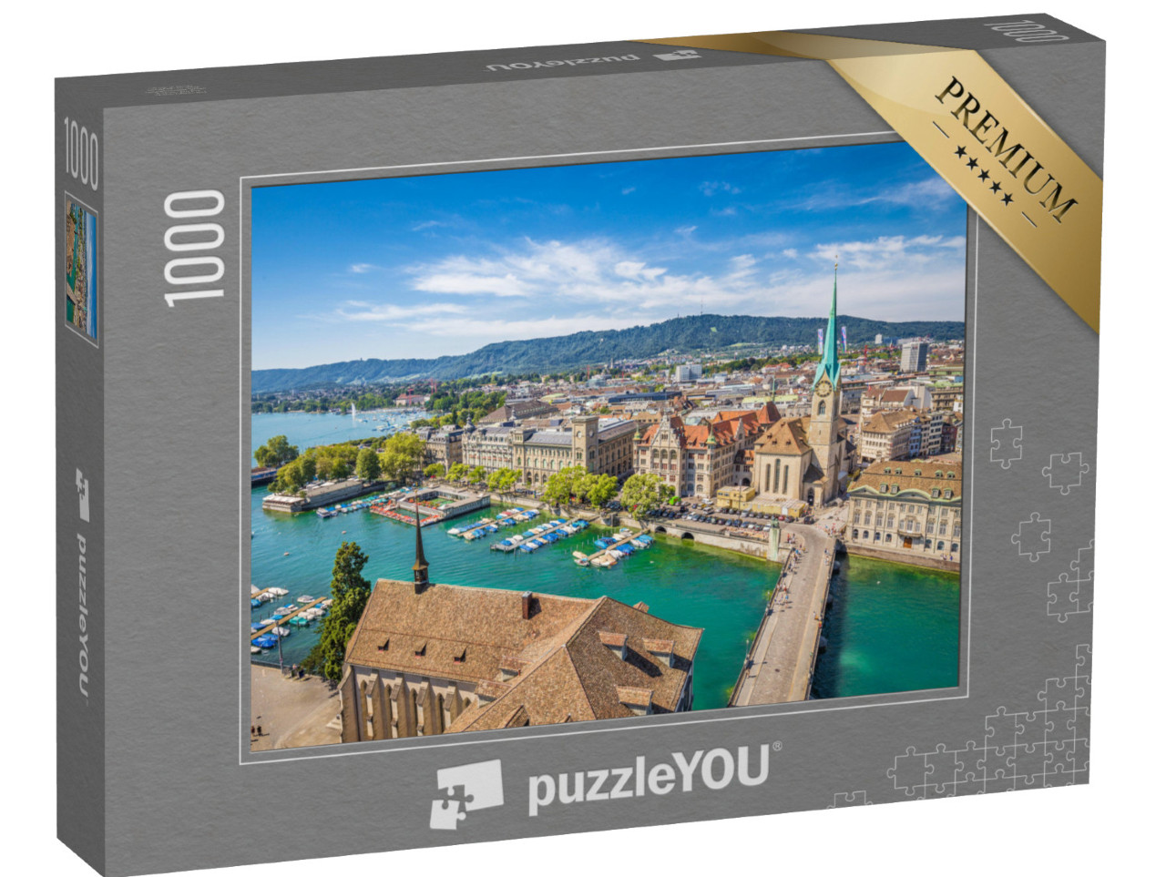 puzzle 1000 dílků „Curych se slavným kostelem Fraumünster“