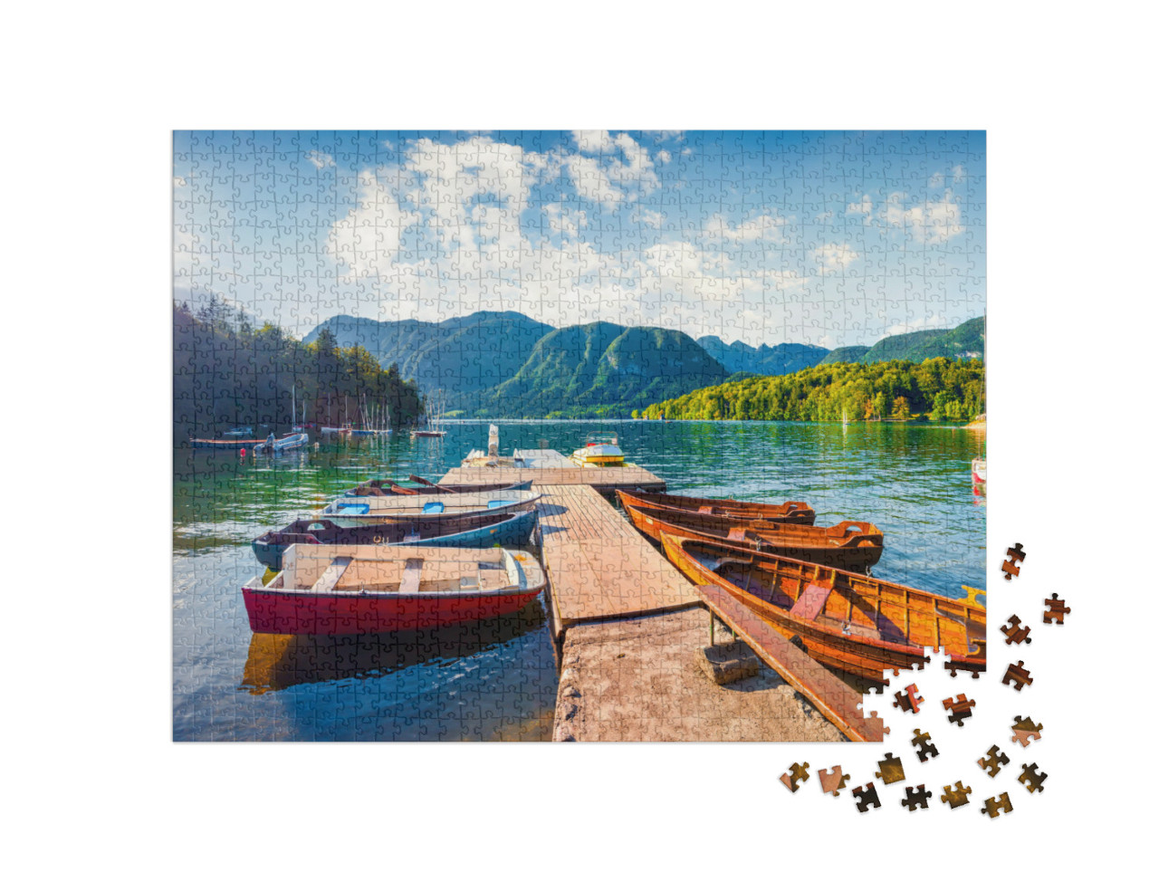 puzzle 1000 dílků „Letní panorama Bohinjského jezera, Triglavský národní park, Slovinsko“