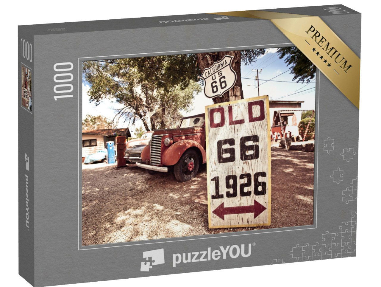puzzle 1000 dílků „Rezavá auta a značky Route 66“