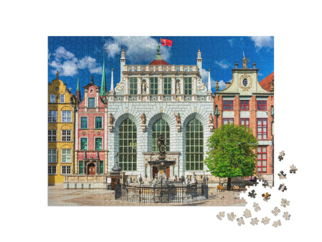 puzzle 1000 dílků „Architektura starého města Gdaňsk s Artusovým dvorem, Polsko“