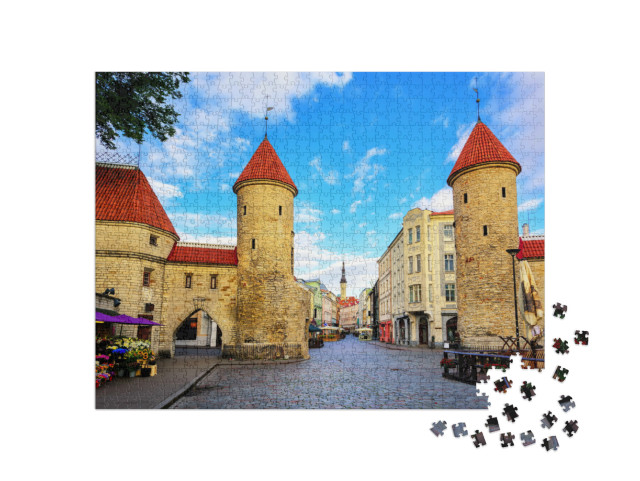 puzzle 1000 dílků „Dvojice věží brány Viru ve Starém Městě v Tallinnu, Estonsko“