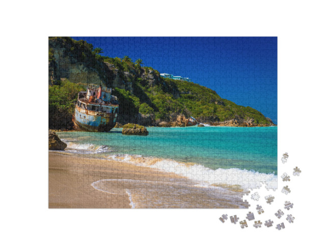 puzzle 1000 dílků „Vraky lodí na pláži v Anguille, Karibik“