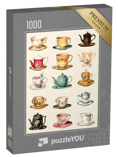 puzzle 1000 dílků „Dekorativní vintage šálky a konvičky“