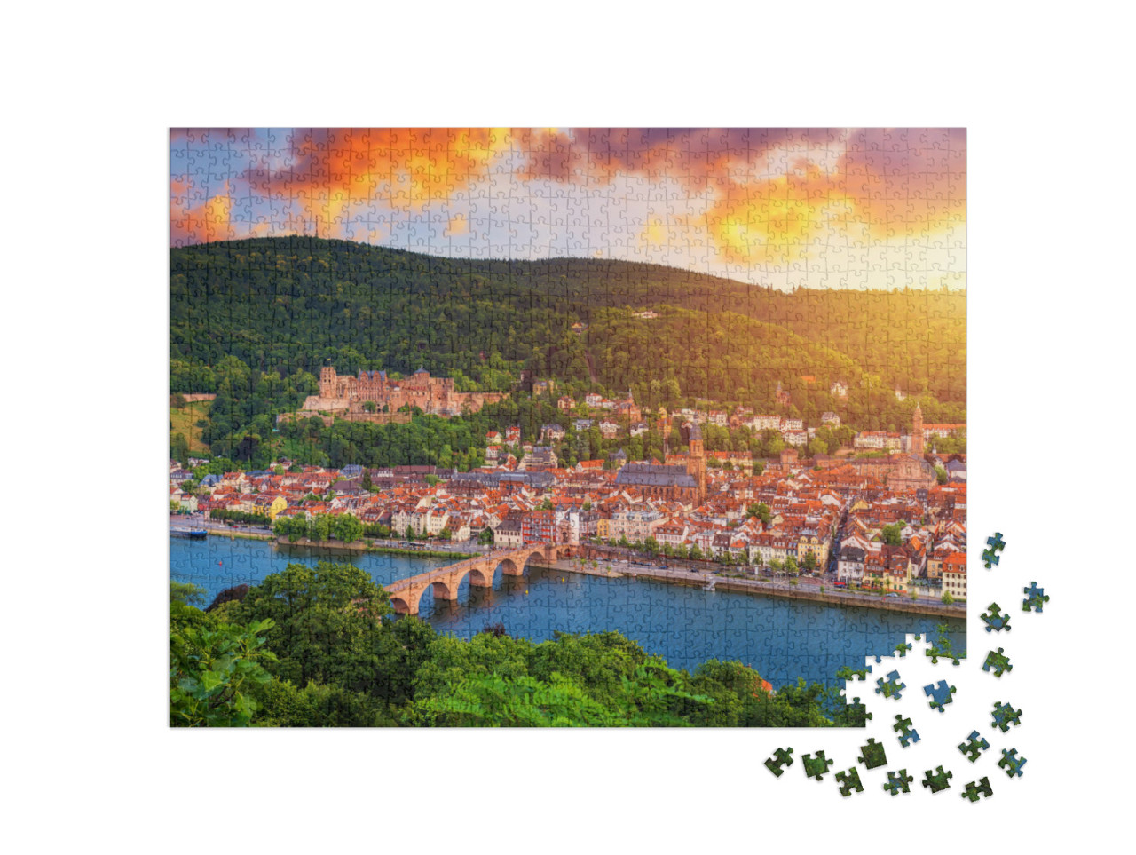 puzzle 1000 dílků „Panoramatický pohled na Heidelberg s Neckarem, Německo“