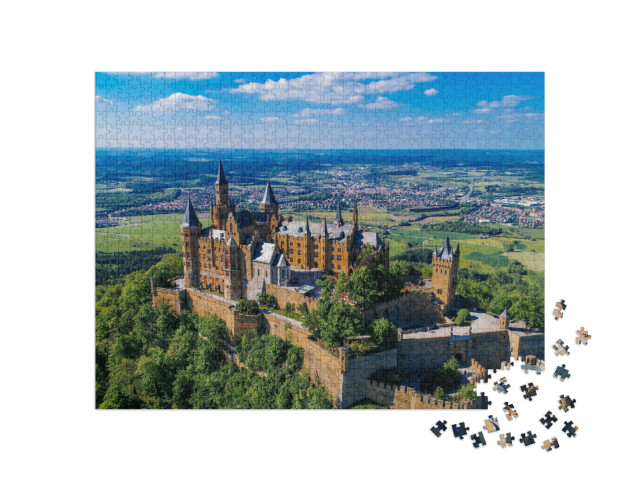 puzzle 1000 dílků „Letecký pohled na slavný zámek Hohenzollern, Německo“