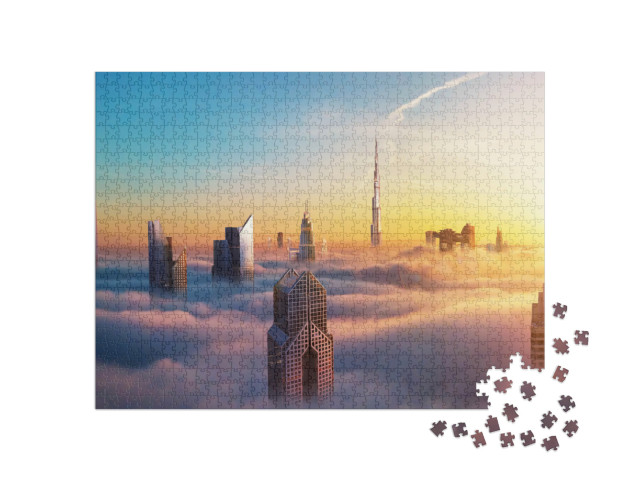 puzzle 1000 dílků „Dubaj při západu slunce, panoramatický pohled na centrum města“