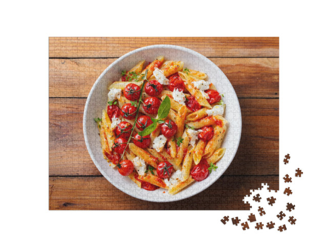 puzzle 1000 dílků „Penne s pečenými rajčaty a mozzarellou“