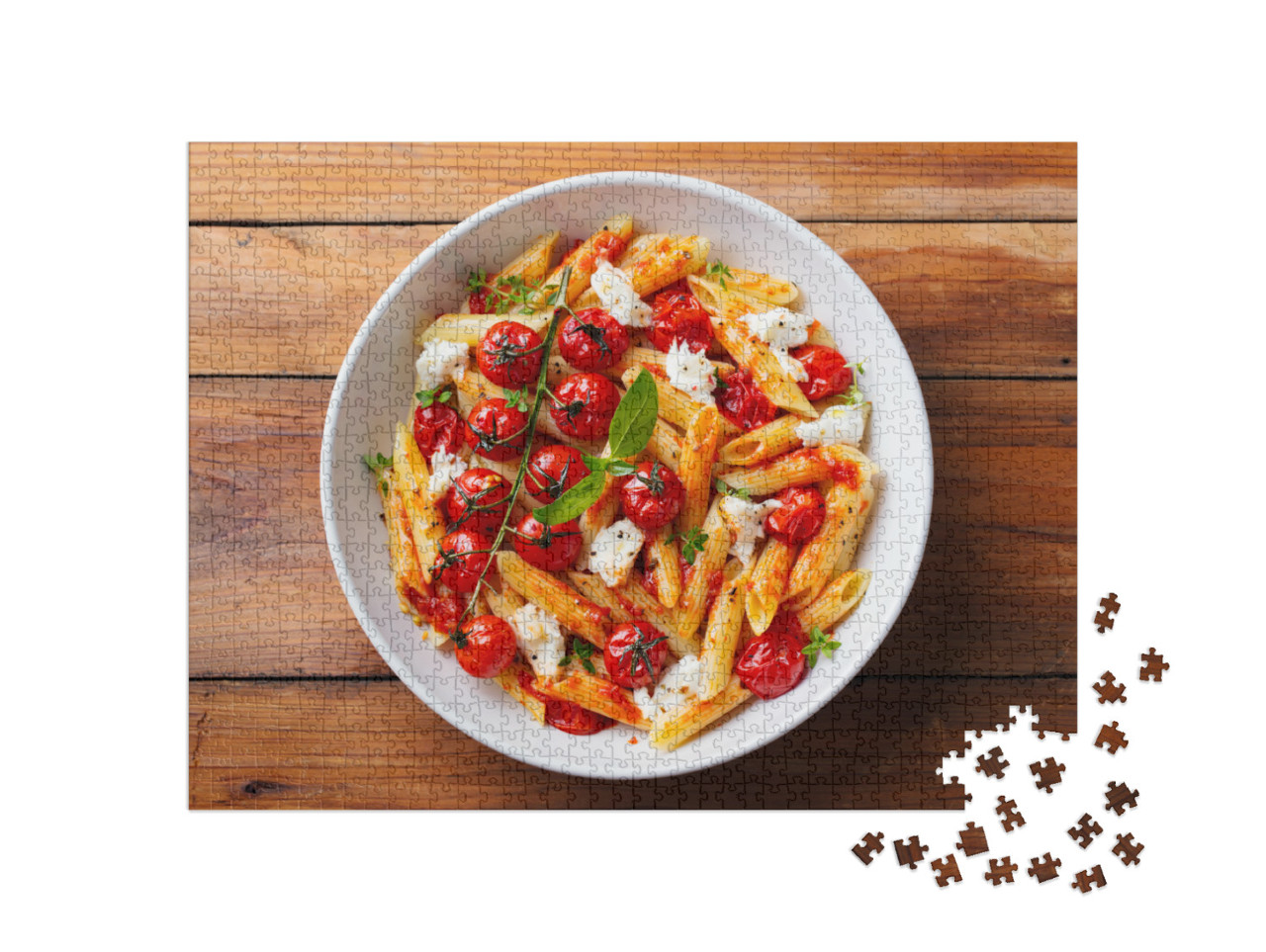puzzle 1000 dílků „Penne s pečenými rajčaty a mozzarellou“