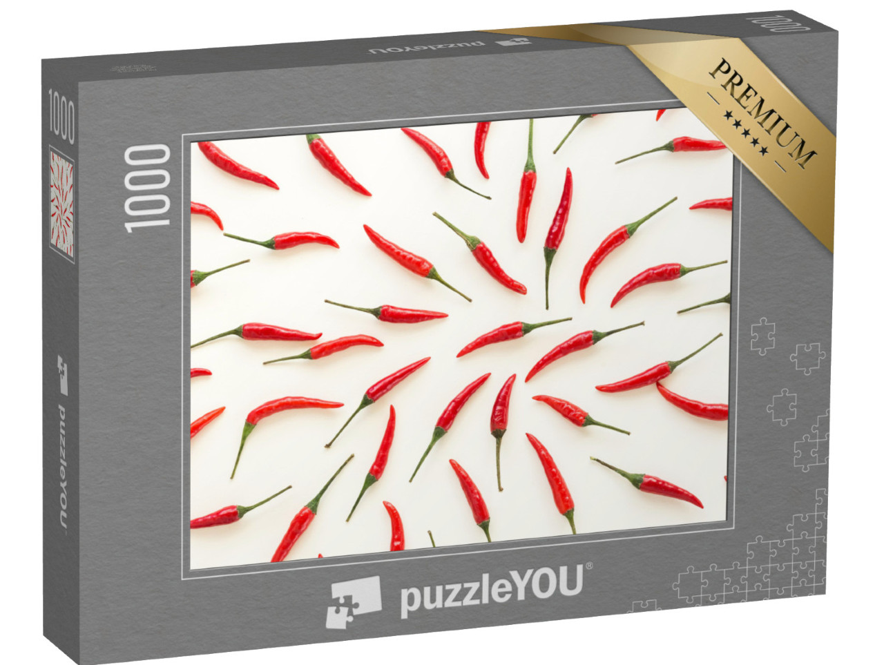 puzzle 1000 dílků „Spousta červených chilli papriček na bílém pozadí“