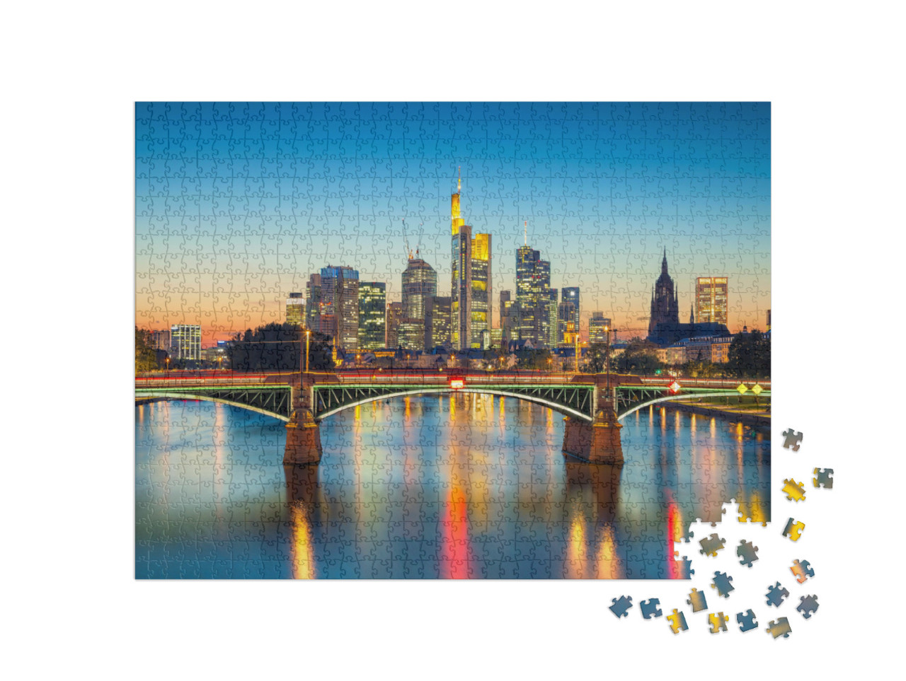 puzzle 1000 dílků „Krajina Frankfurtu nad Mohanem při západu slunce“