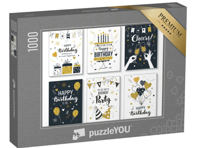 puzzle 1000 dílků „Šablony přání k narozeninám a pozvánek na párty...“