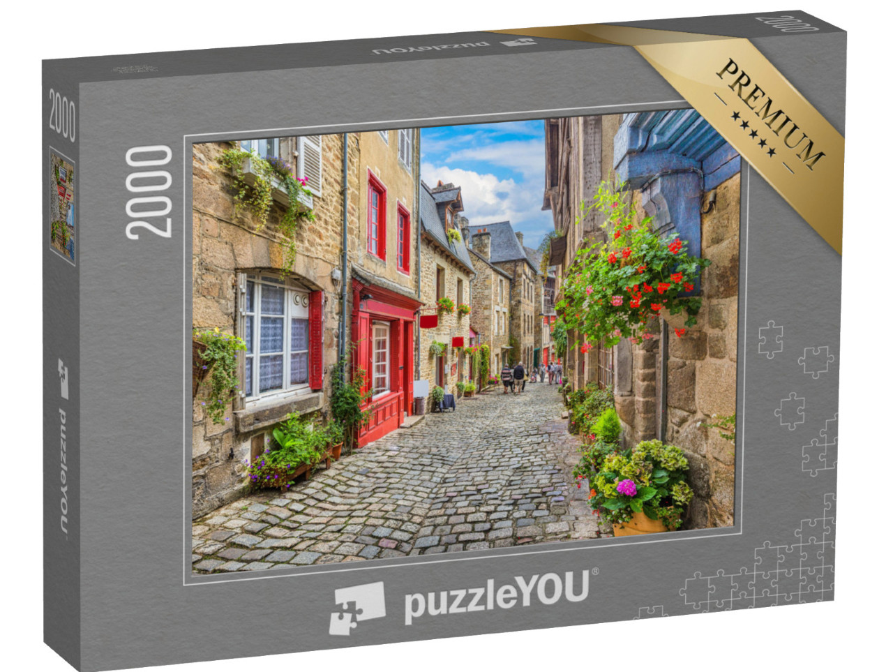 puzzle 2000 dílků „Krásný výhled na malebnou úzkou uličku s historickými tradičními domy“