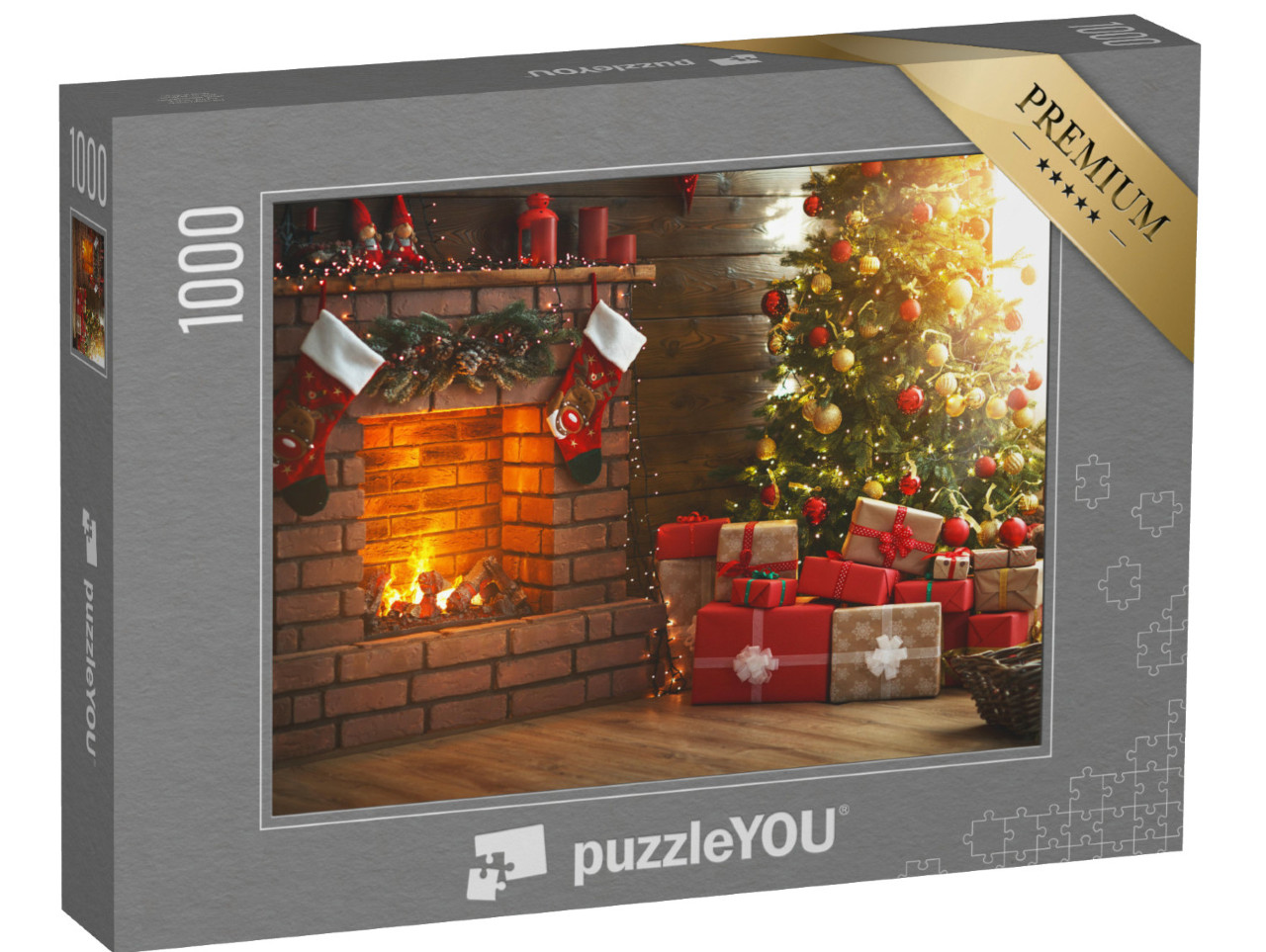 puzzle 1000 dílků „Vánoční pokoj, vánoční stromek, krb a dárky“