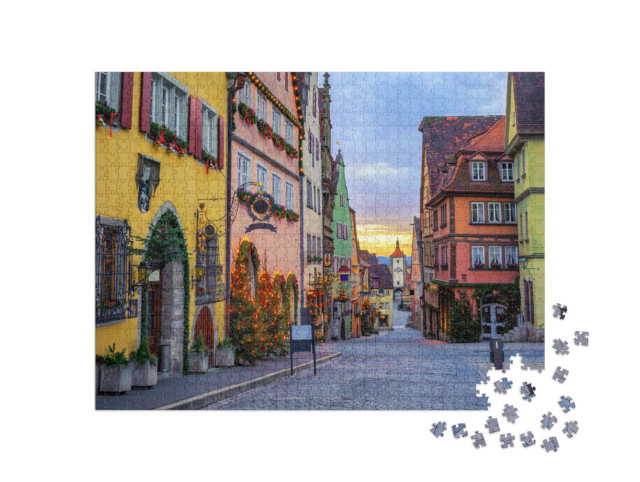 puzzle 1000 dílků „Barevné domy: historické staré město Rothenburg ob der Tauber“