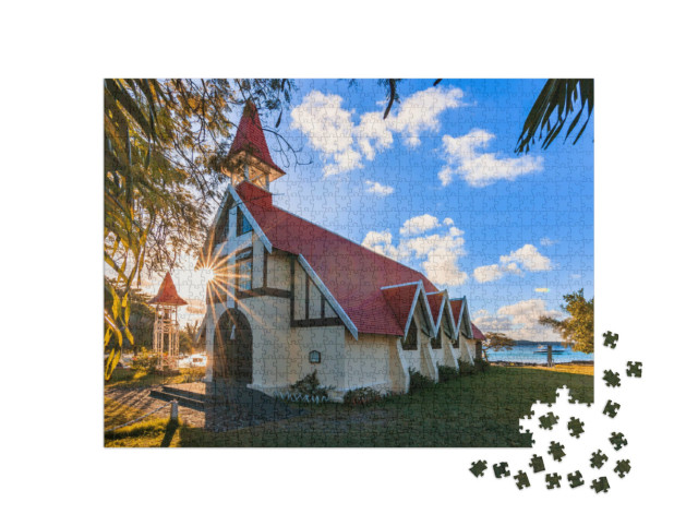 puzzle 1000 dílků „Západ slunce u kostela na Cap Malheureux, Mauricius“