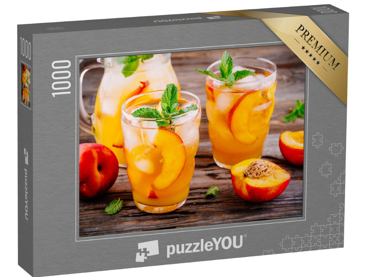 puzzle 1000 dílků „Letní broskvová sangria s kostkami ledu a mátou“
