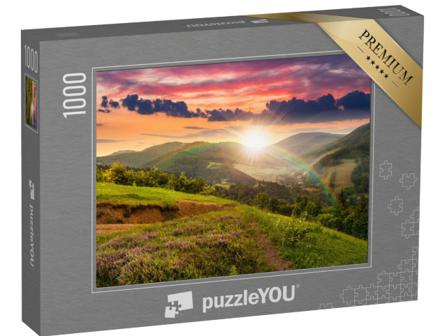 puzzle 1000 dílků „Duha při západu slunce nad zalesněnými kopci“