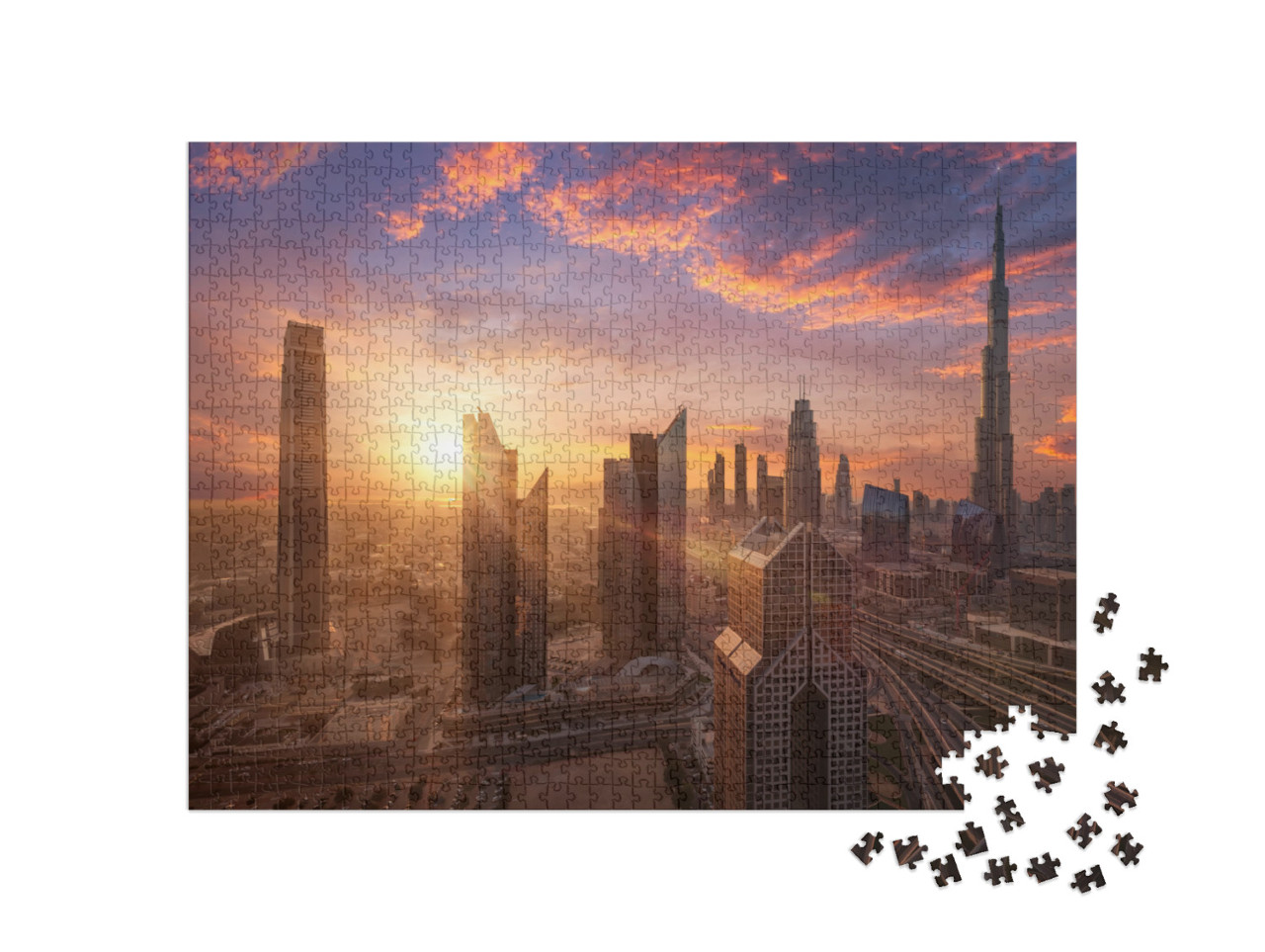 puzzle 1000 dílků „Krásný západ slunce v centru Dubaje“