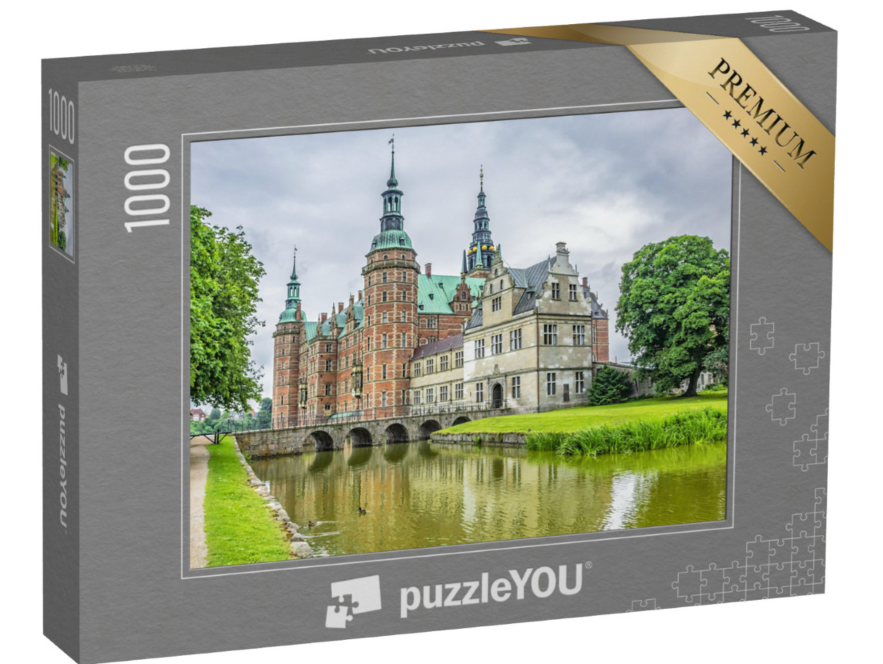 puzzle 1000 dílků „Pohled zvenčí na hrad Frederiksborg, Dánsko“