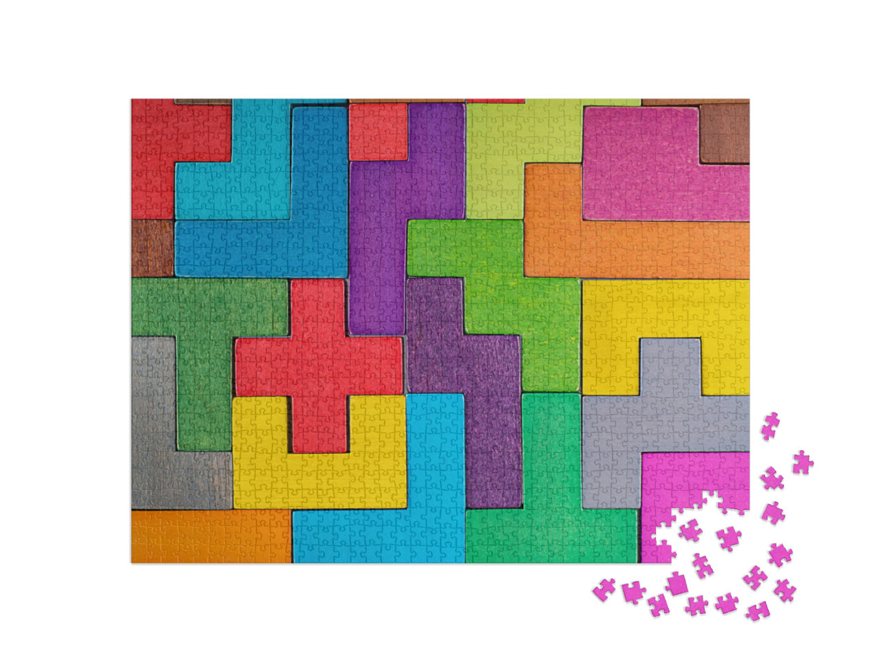 puzzle 1000 dílků „Logické a kreativní: vzory z geometrických dřevěných kostek“