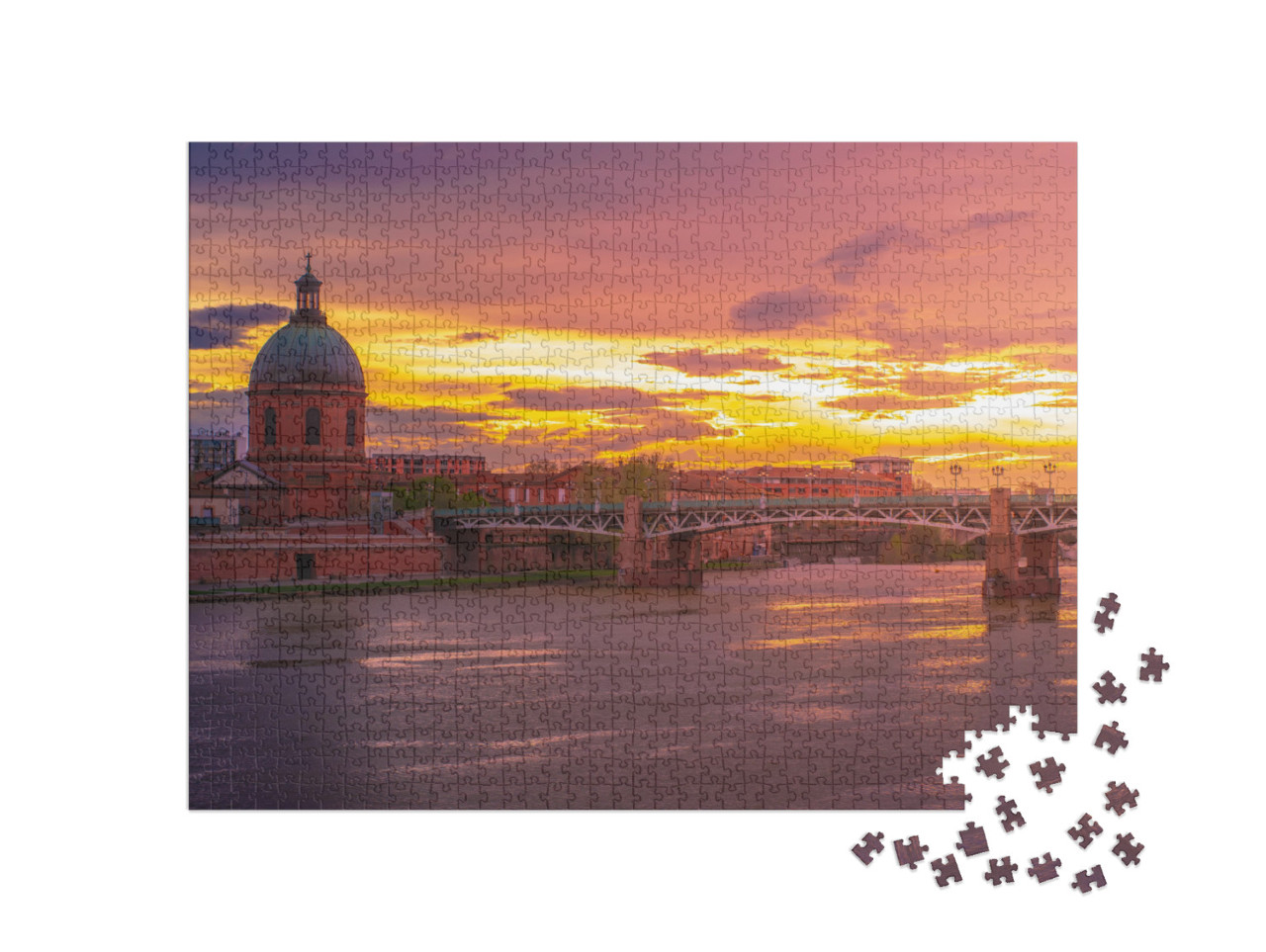 puzzle 1000 dílků „Dóm za soumraku v Toulouse, Francie“