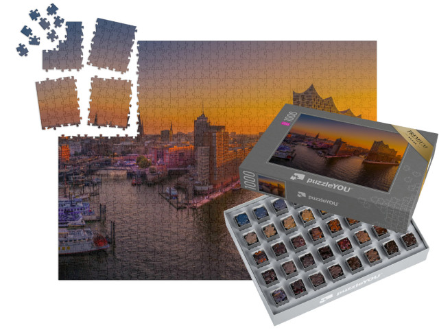 SMART SORTED® | Puzzle 1000 dílků „Východ slunce nad Hamburkem s koncertním sálem Elbphilharmonie“