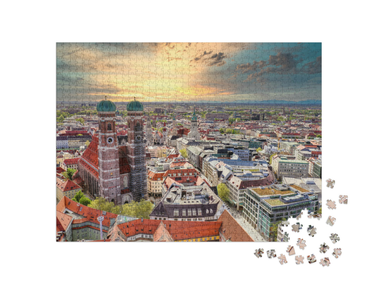 puzzle 1000 dílků „Mnichov při západu slunce, Bavorsko, Německo“