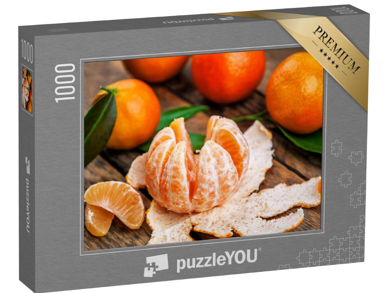 puzzle 1000 dílků „Šťavnaté mandarinky, mandarinka, zelené listy“