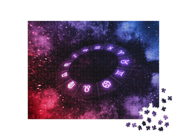 puzzle 1000 dílků „Znamení zvěrokruhu v kruhu horoskopu na vesmíru“