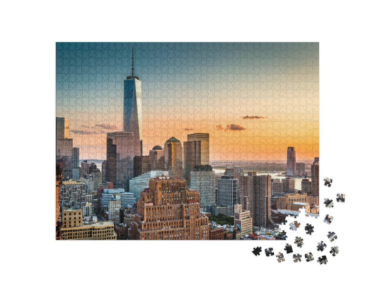 puzzle 1000 dílků „Panorama dolního Manhattanu při západu slunce“