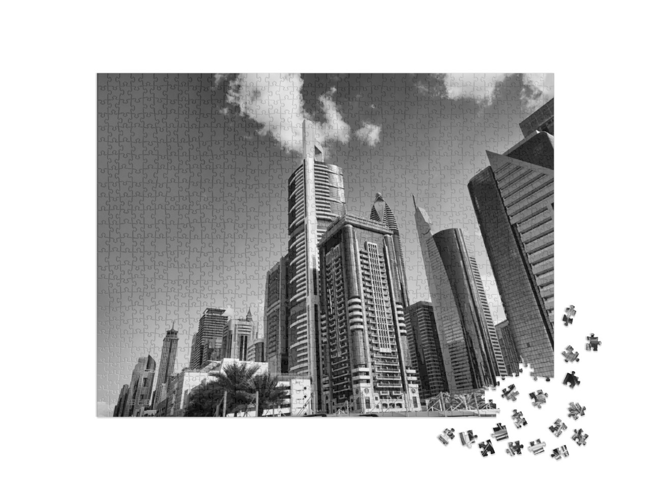 puzzle 1000 dílků „Mrakodrap v centru Dubaje, černobílý“