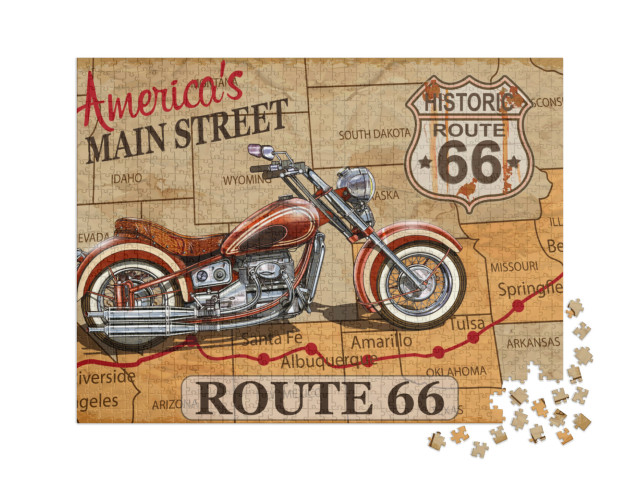 puzzle 1000 dílků XXL „Vintage plakát na motorku: Route 66“