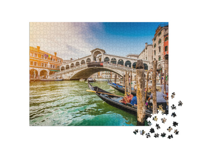 puzzle 1000 dílků „Západ slunce nad mostem Rialto v Benátkách, Itálie“