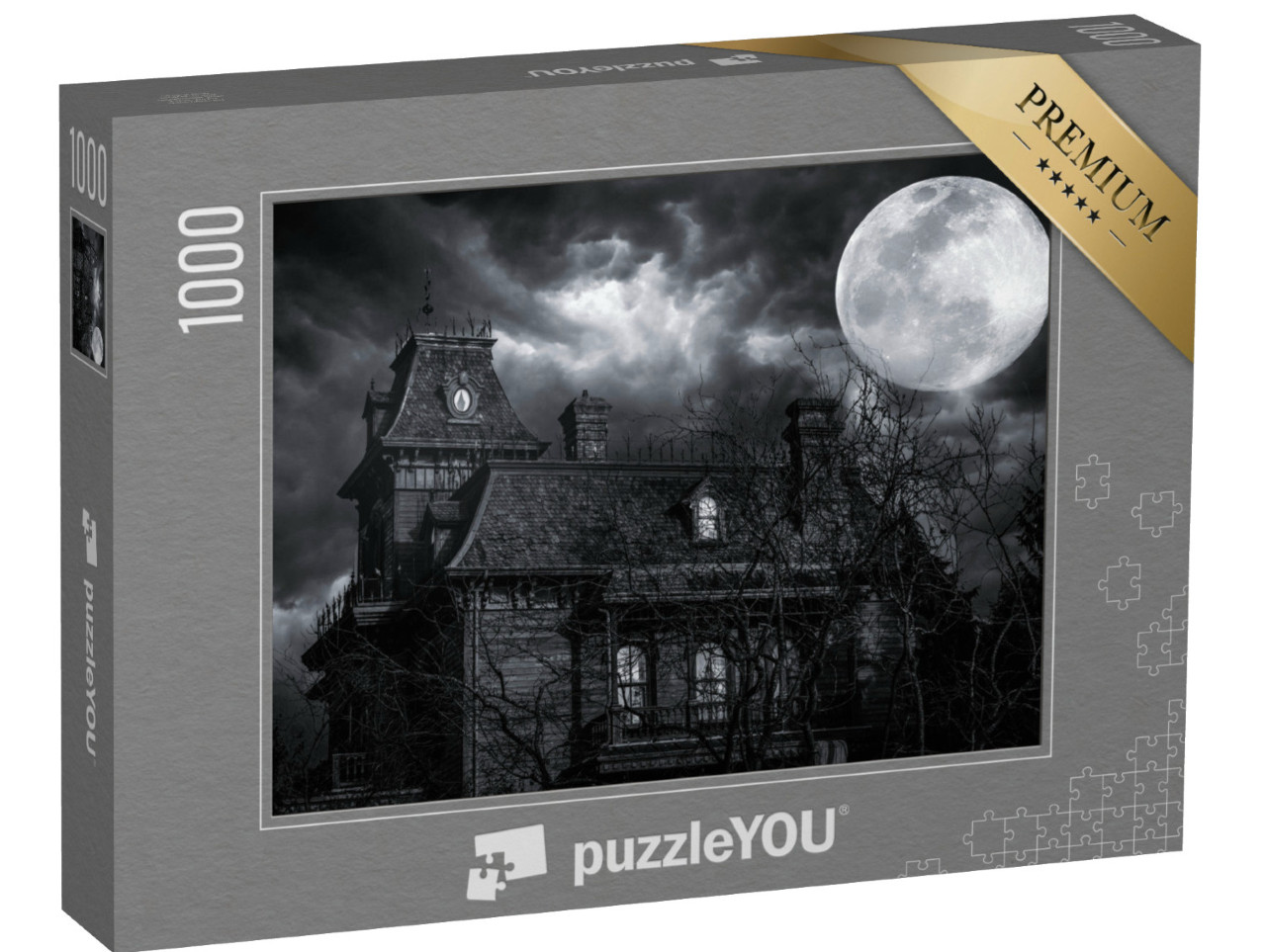 puzzle 1000 dílků „Starý strašidelný dům za úplňku“
