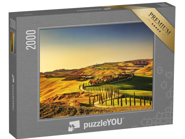 puzzle 2000 dílků „Západ slunce nad Toskánskem s cypřiši, Itálie“