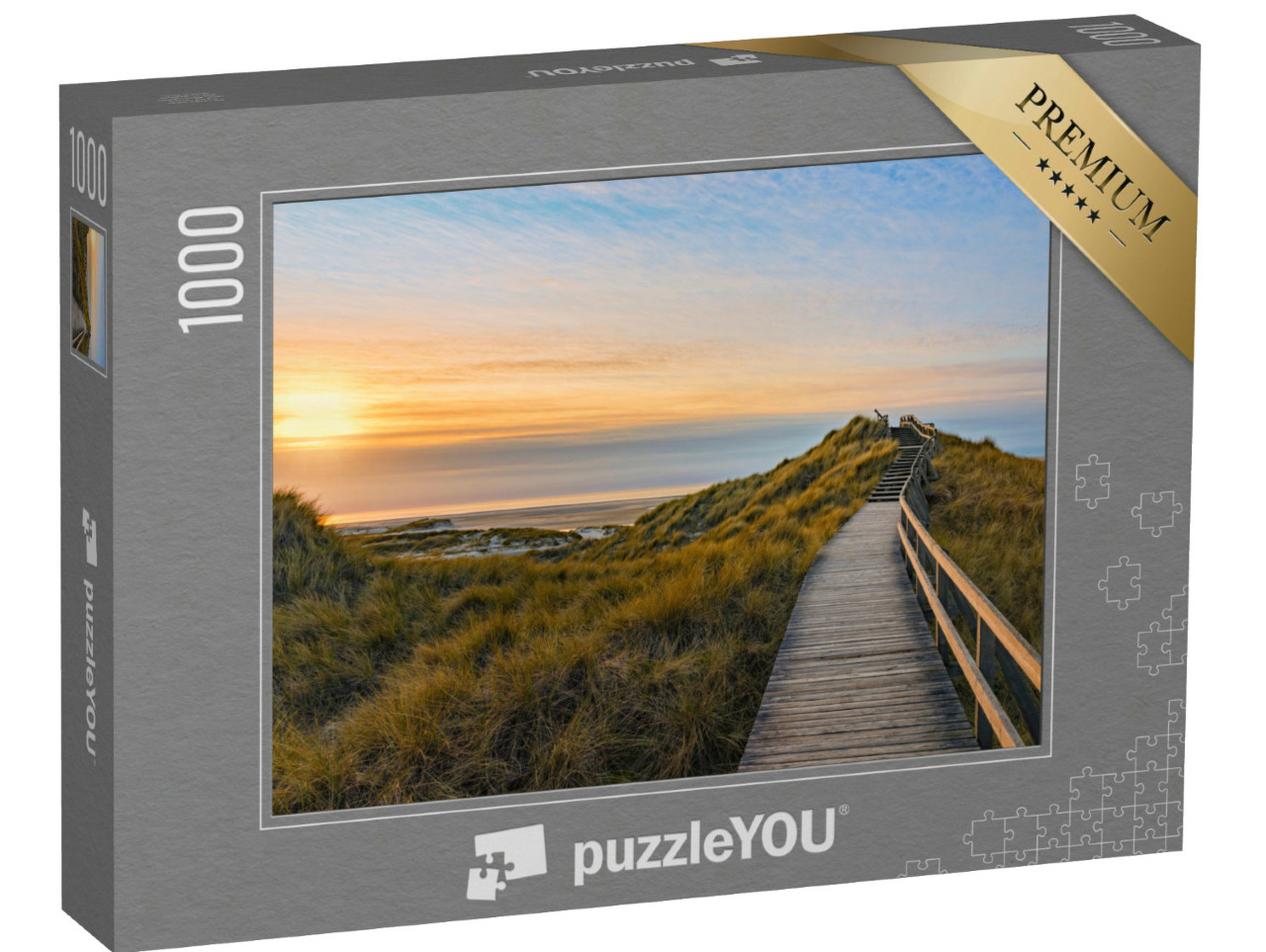 puzzle 1000 dílků „Dřevěný chodník nad dunami v Amrumu, Německo“