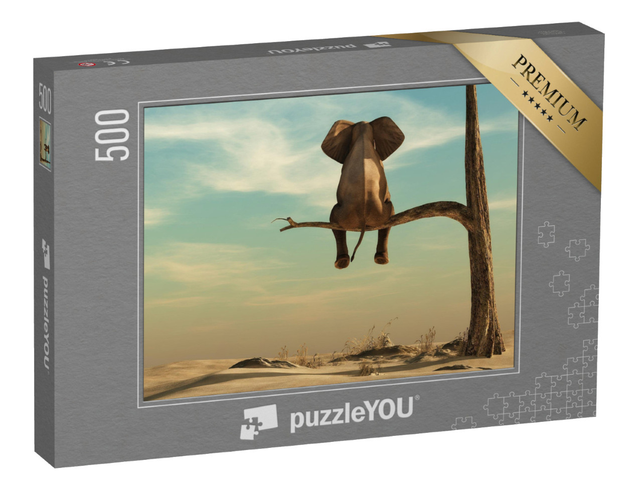 puzzle 500 dílků „Slon stojící na tenké větvi, ilustrace“