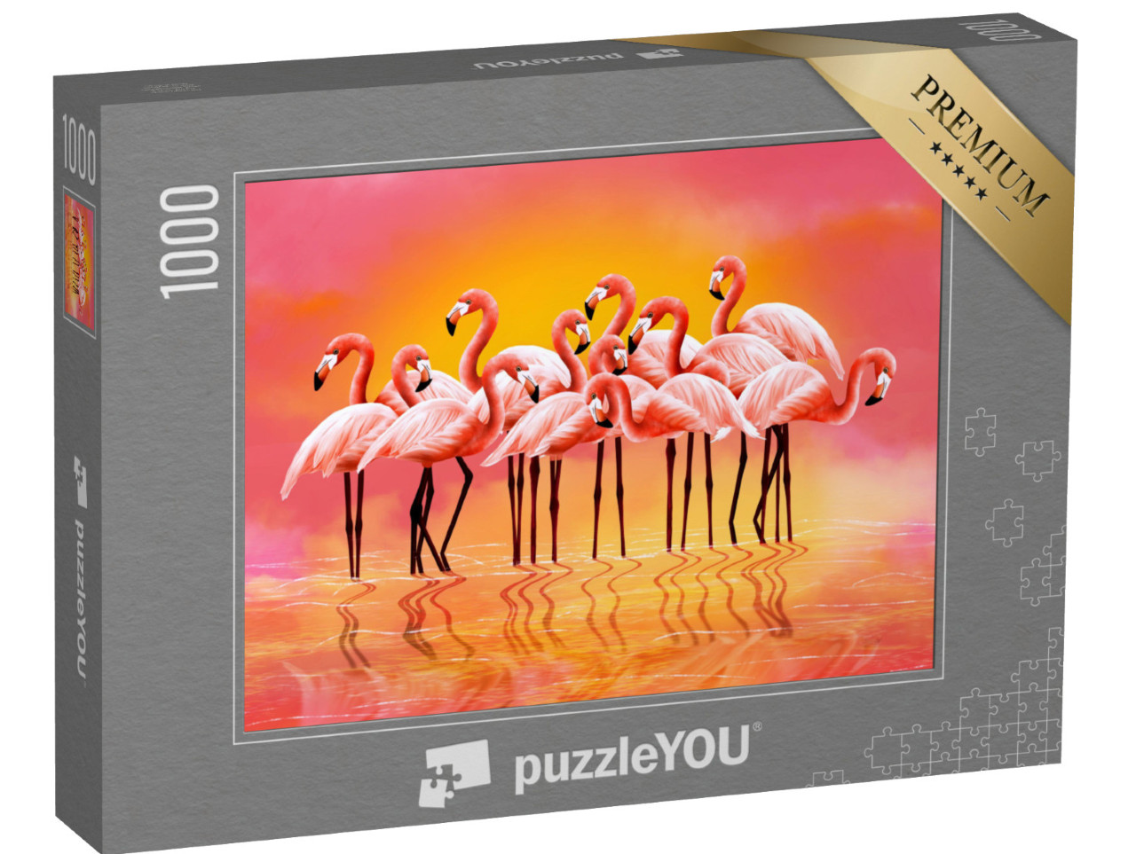 puzzle 1000 dílků „Panorama růžových plameňáků“