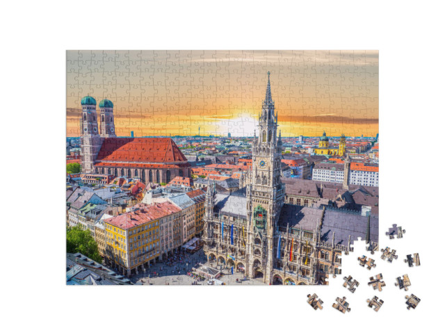 puzzle 500 dílků „Prostě krása: Mnichov při západu slunce, Bavorsko, Německo“