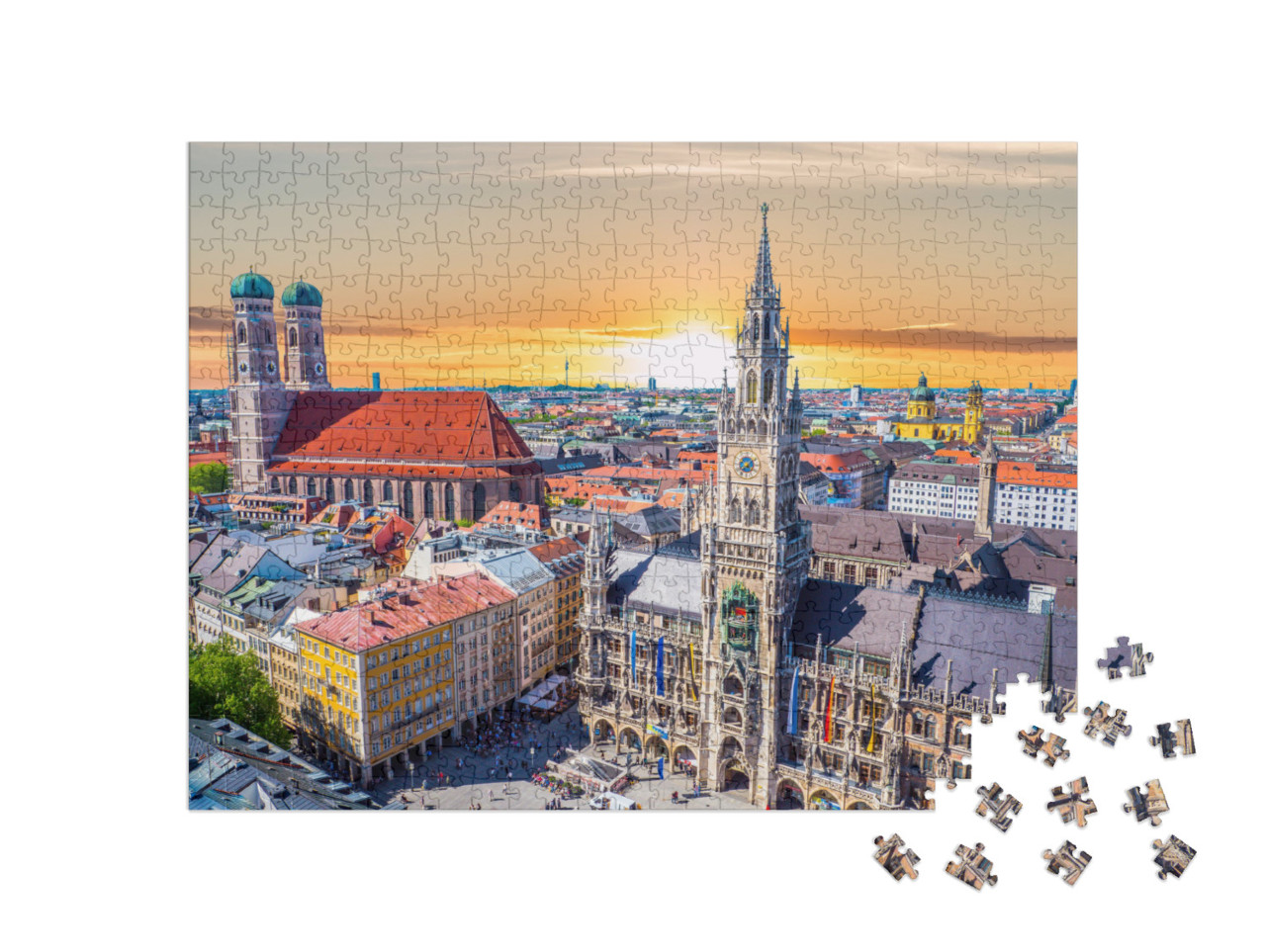puzzle 500 dílků „Prostě krása: Mnichov při západu slunce, Bavorsko, Německo“