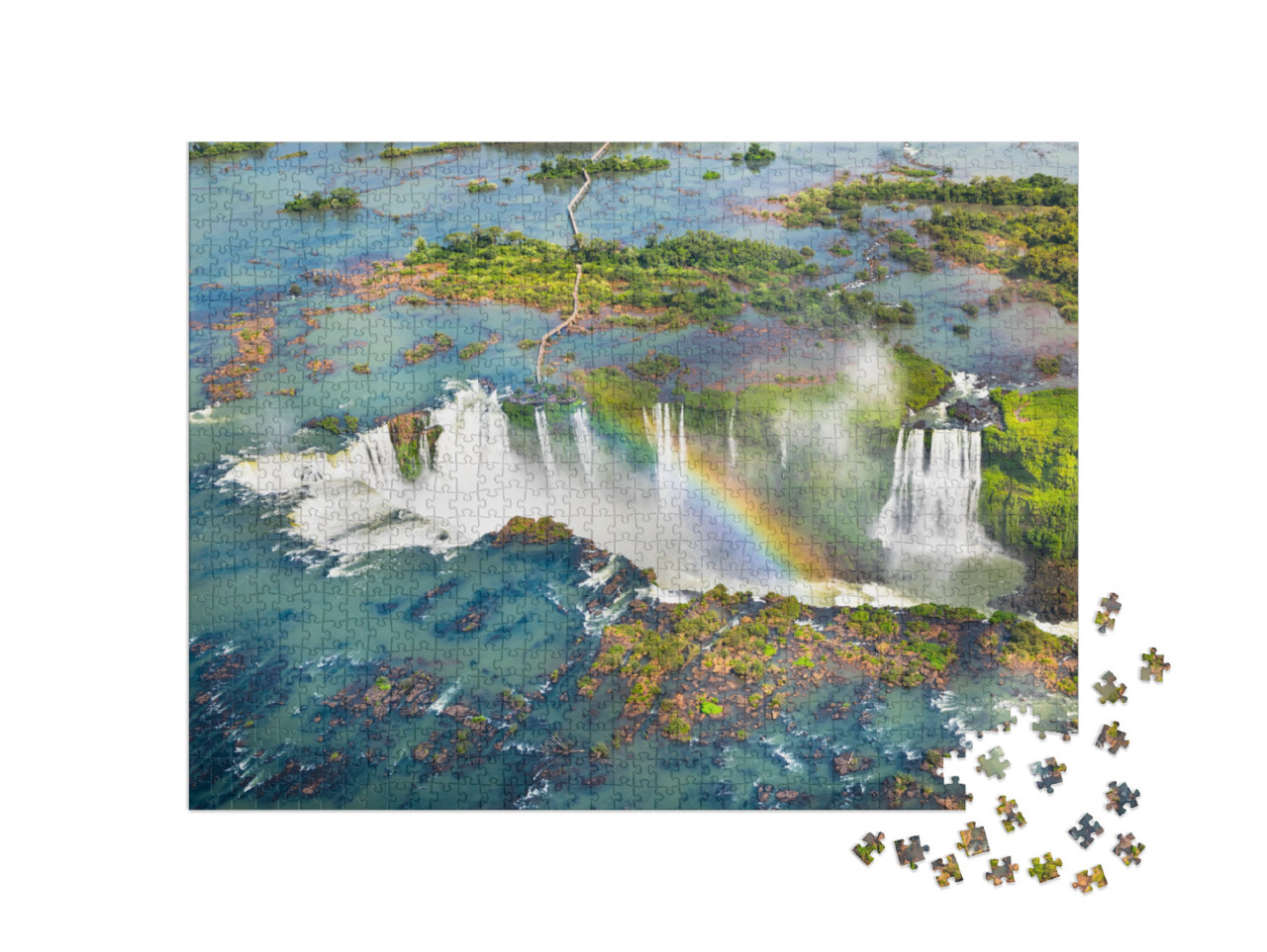 puzzle 1000 dílků „Přírodní zázraky: vodopády Iguazu z helikoptéry, Brazílie“