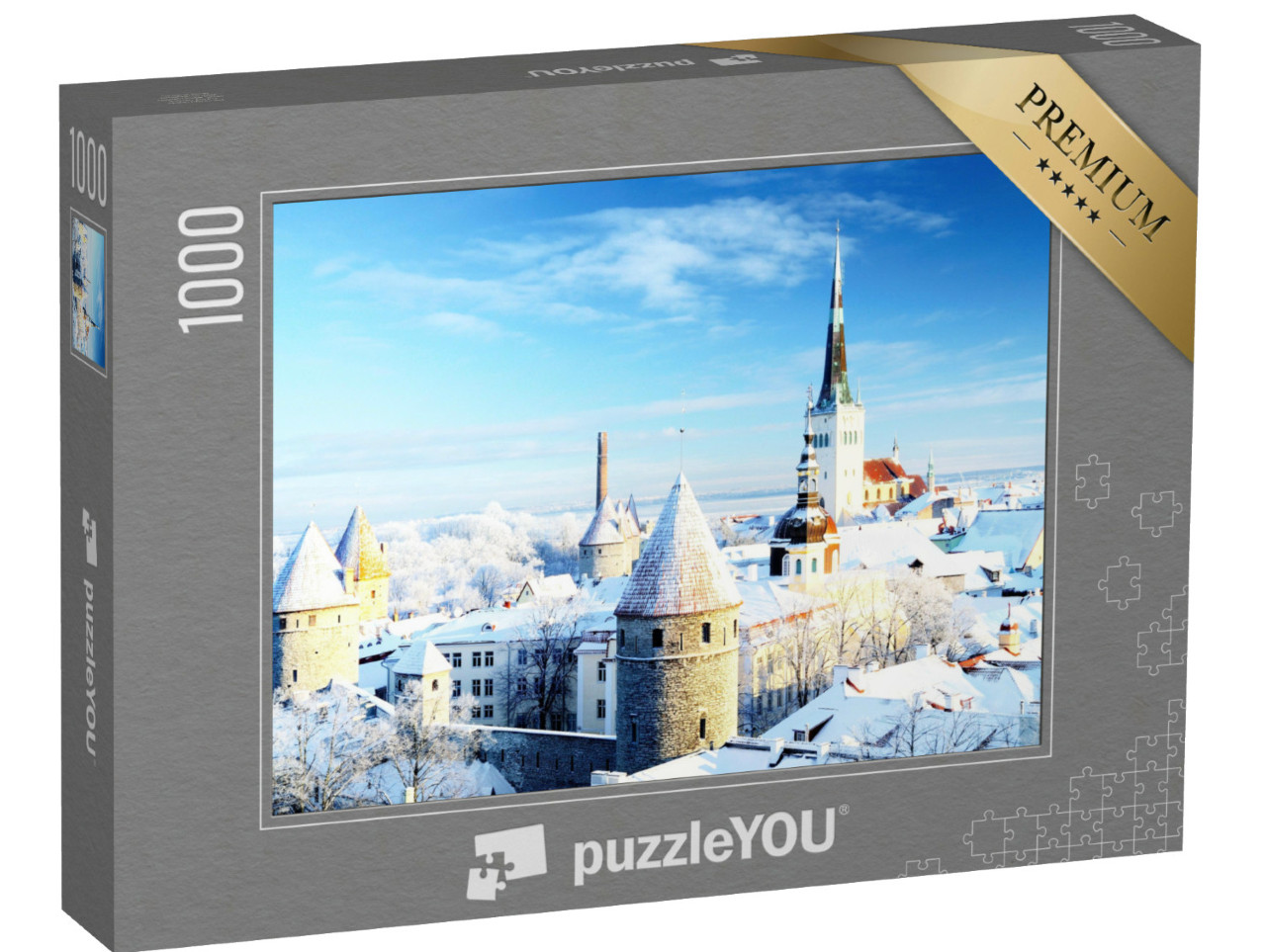 puzzle 1000 dílků „Krásné zasněžené stromy, zima v Tallinnu, Estonsko“