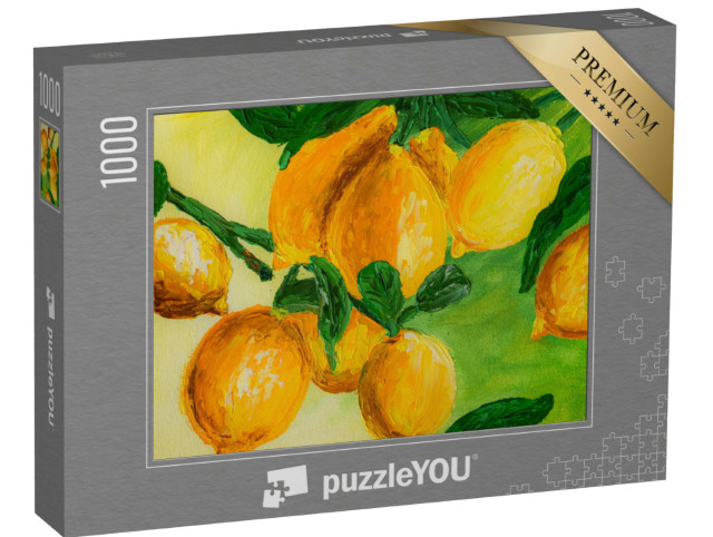 puzzle 1000 dílků „Zralé citrony na větvi jako obraz“