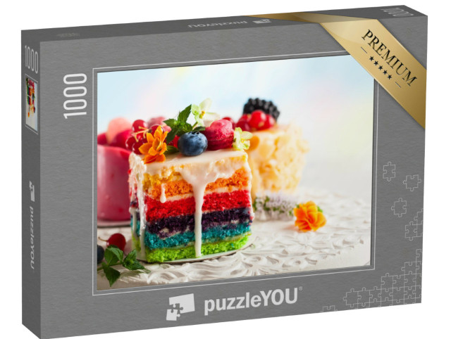 puzzle 1000 dílků „Nápaditě zdobený duhový dort“