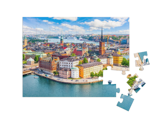 puzzle 48 dílků „Pohled na staré centrum Stockholmu, Švédsko“