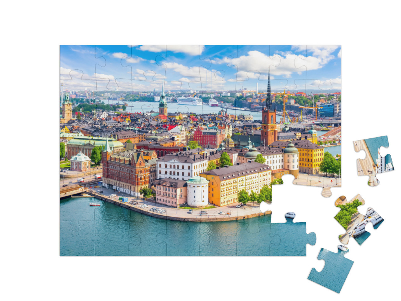 puzzle 48 dílků „Pohled na staré centrum Stockholmu, Švédsko“