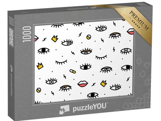puzzle 1000 dílků „Bezešvý vzor ve stylu psychedelických očí s vysokým...“