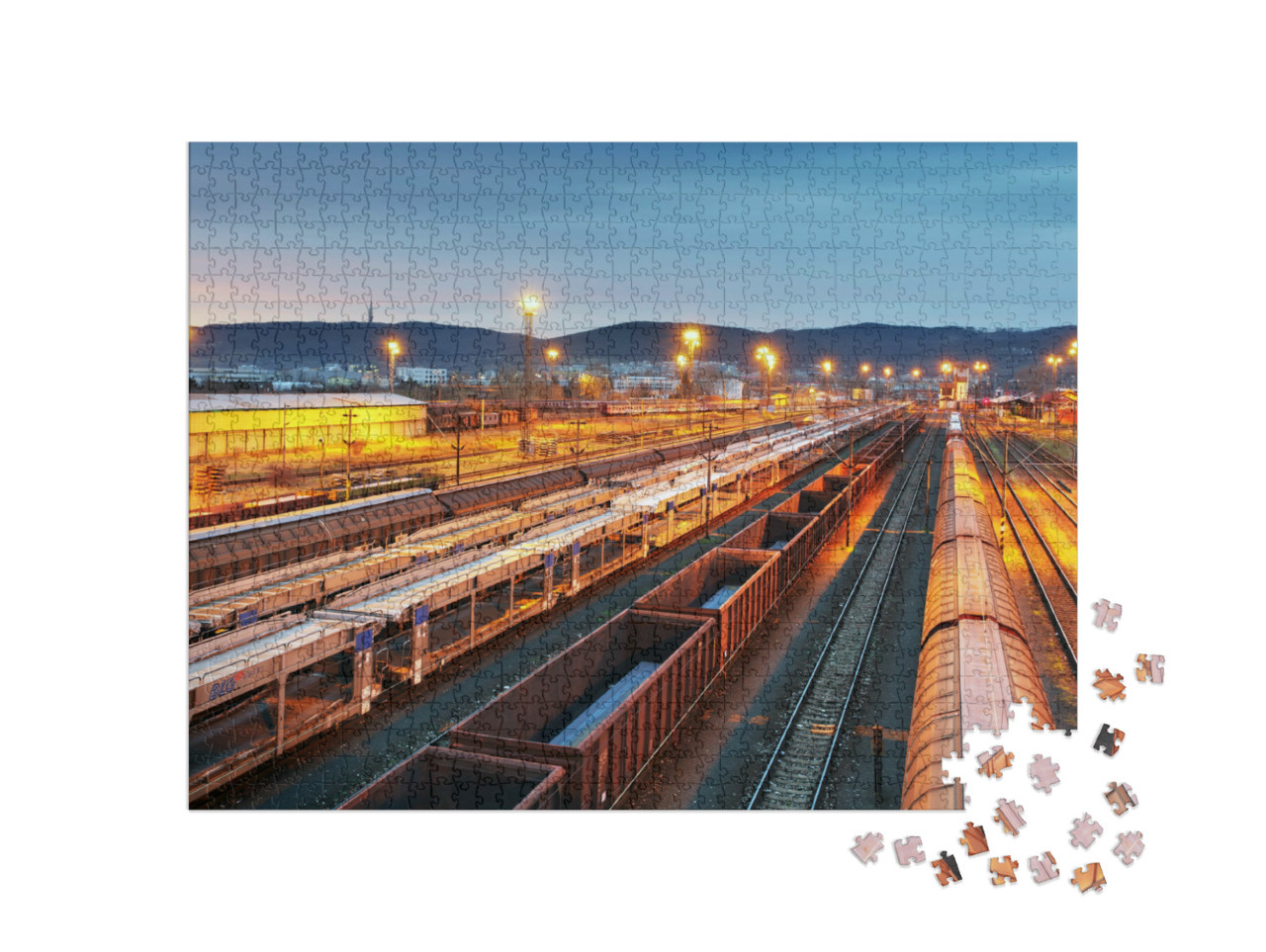 puzzle 1000 dílků „Železniční nákladní doprava, nákladní vlak“