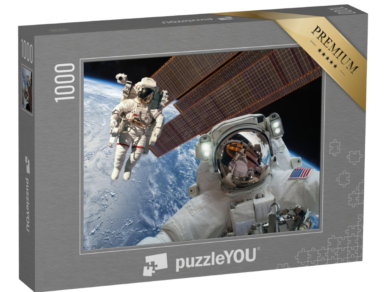 puzzle 1000 dílků „Mezinárodní vesmírná stanice a astronauti ve vesmíru nad planetou Zemí“